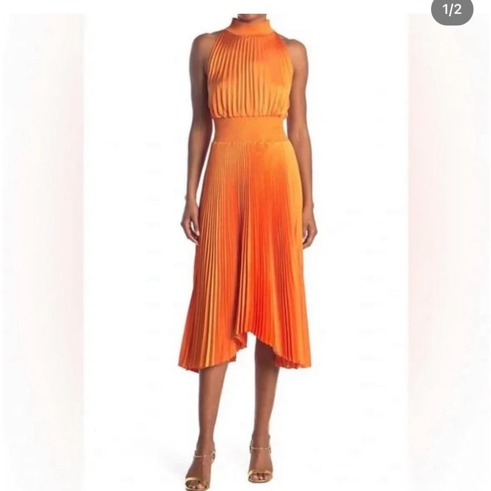 ALC Orange Asymmetrical Halter Sheath Dress